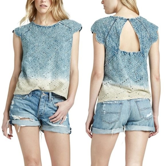 Lucky brand Ombre Eyelet Flutter Sleeve Blouse - Picture 1 of 10